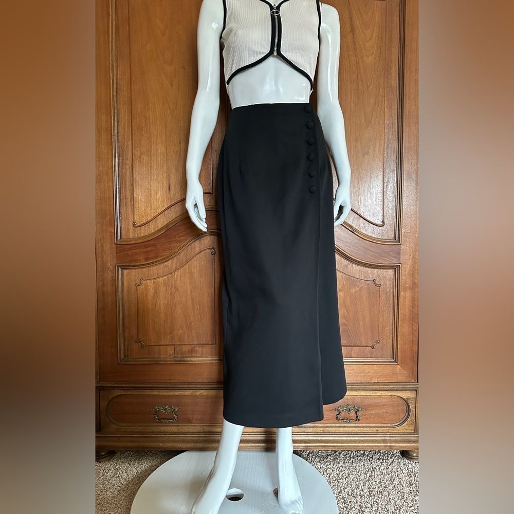 Black Maxi Skirt High Waist Button Front Wrap Skirt Size 12 • NEW WITH TAGS • - Picture 2 of 11